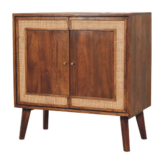 Fresco Sideboard Cabinet Rattan Border Framed Sliding Doors Chestnut Twin-Door