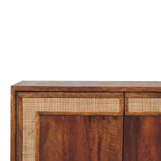 Fresco Sideboard Cabinet Rattan Border Framed Sliding Doors Chestnut Twin-Door