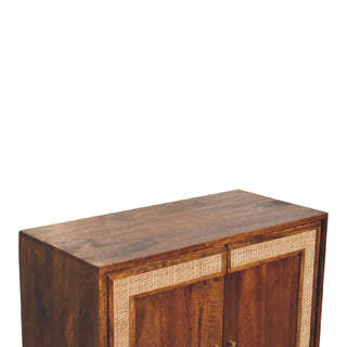 Fresco Sideboard Cabinet Rattan Border Framed Sliding Doors Chestnut Twin-Door