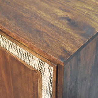 Fresco Sideboard Cabinet Rattan Border Framed Sliding Doors Chestnut Twin-Door