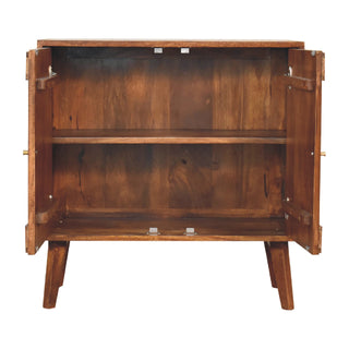 Fresco Sideboard Cabinet Rattan Border Framed Sliding Doors Chestnut Twin-Door