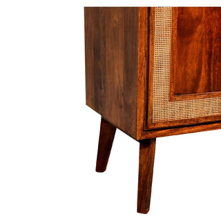 Fresco Sideboard Cabinet Rattan Border Framed Sliding Doors Chestnut Twin-Door