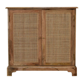 Palma Sideboard Cabinet Rattan Cane Twin Doors Natural Oak Bracket Skirted Base