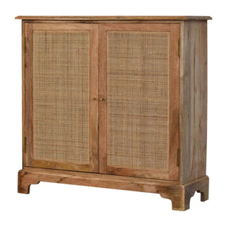 Palma Sideboard Cabinet Rattan Cane Twin Doors Natural Oak Bracket Skirted Base