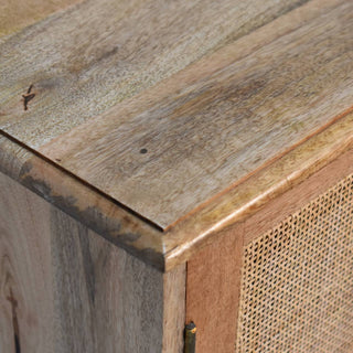 Palma Sideboard Cabinet Rattan Cane Twin Doors Natural Oak Bracket Skirted Base