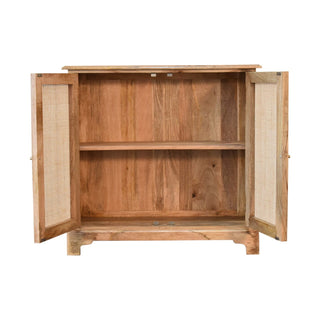 Palma Sideboard Cabinet Rattan Cane Twin Doors Natural Oak Bracket Skirted Base