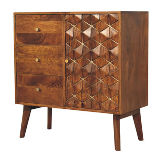 Axis Sideboard Cabinet Brass-Inlaid Geometric Cube Door Three-Drawer Chestnut