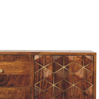 Axis Sideboard Cabinet Brass-Inlaid Geometric Cube Door Three-Drawer Chestnut