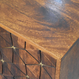 Axis Sideboard Cabinet Brass-Inlaid Geometric Cube Door Three-Drawer Chestnut