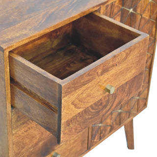 Axis Sideboard Cabinet Brass-Inlaid Geometric Cube Door Three-Drawer Chestnut