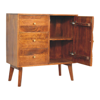 Axis Sideboard Cabinet Brass-Inlaid Geometric Cube Door Three-Drawer Chestnut