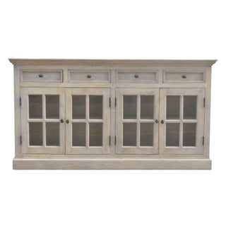 Greywell Large Sideboard with Four Glazed Doors and Drawers in Stone Wash Finish