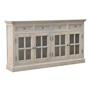 Greywell Large Sideboard with Four Glazed Doors and Drawers in Stone Wash Finish