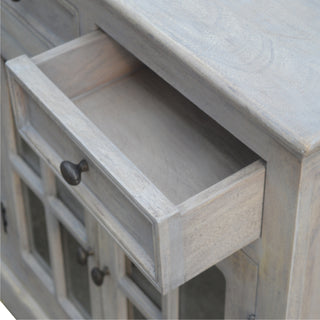 Greywell Large Sideboard with Four Glazed Doors and Drawers in Stone Wash Finish