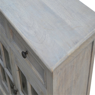 Greywell Large Sideboard with Four Glazed Doors and Drawers in Stone Wash Finish