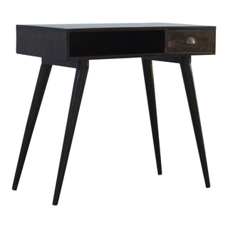 Vesper Writing Desk Mango Wood Shell Handle Drawer With Open Shelf