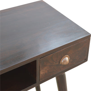 Vesper Writing Desk Mango Wood Shell Handle Drawer With Open Shelf