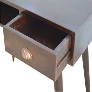 Vesper Writing Desk Mango Wood Shell Handle Drawer With Open Shelf