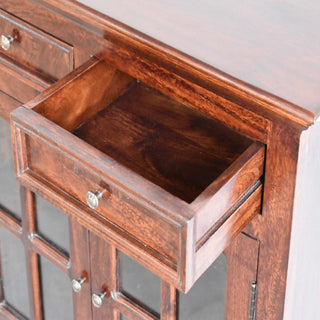 Rosewood Large Sideboard with Glazed Cabinet Doors and Drawers in Cherry Finish