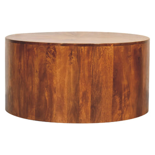 Keg Round Coffee Table Solid Wood Full Drum Body Sunburst Grain Chestnut