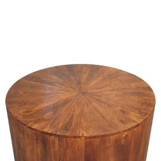 Keg Round Coffee Table Solid Wood Full Drum Body Sunburst Grain Chestnut