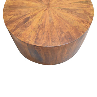 Keg Round Coffee Table Solid Wood Full Drum Body Sunburst Grain Chestnut