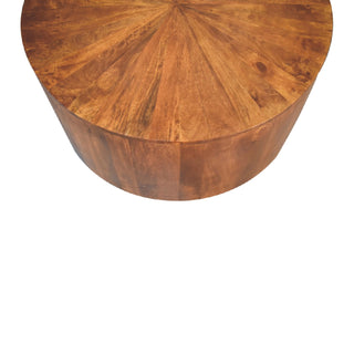 Keg Round Coffee Table Solid Wood Full Drum Body Sunburst Grain Chestnut