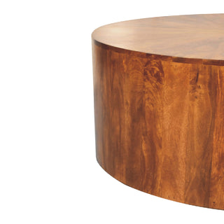 Keg Round Coffee Table Solid Wood Full Drum Body Sunburst Grain Chestnut