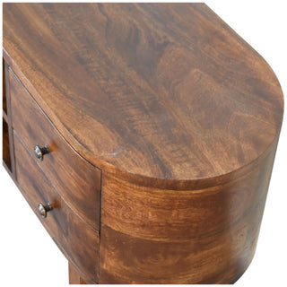 Deco TV Media Unit Natural Oak Mango Wood Oval Body Twin Drawers with U-Shape Sled Legs