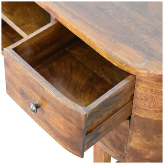Deco TV Media Unit Natural Oak Mango Wood Oval Body Twin Drawers with U-Shape Sled Legs