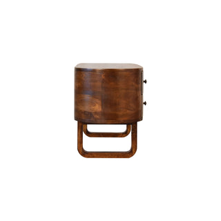 Deco TV Media Unit Natural Oak Mango Wood Oval Body Twin Drawers with U-Shape Sled Legs
