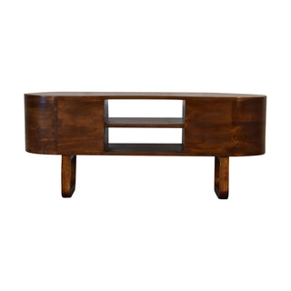 Deco TV Media Unit Natural Oak Mango Wood Oval Body Twin Drawers with U-Shape Sled Legs