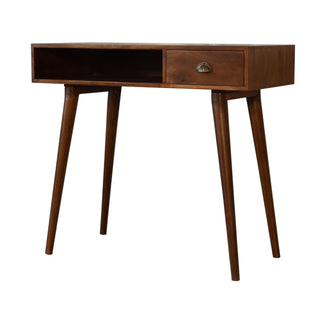 Ember Writing Desk Mango Wood Chestnut Shell Handle Drawer With Open Slot