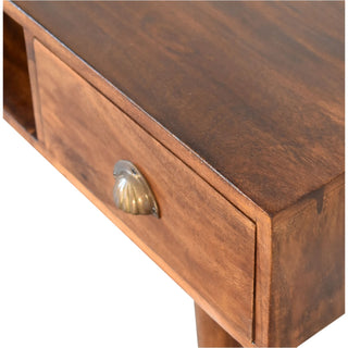 Ember Writing Desk Mango Wood Chestnut Shell Handle Drawer With Open Slot