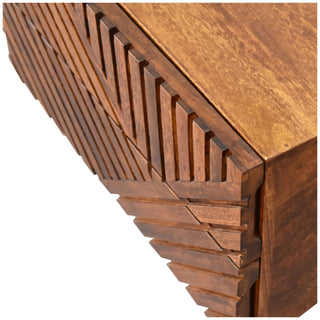 Herron Media Unit Chestnut Mango Wood Herringbone Carved Drawer Fronts No-Knob with Nordic Legs