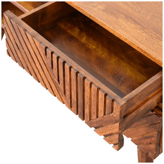 Herron Media Unit Chestnut Mango Wood Herringbone Carved Drawer Fronts No-Knob with Nordic Legs