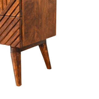 Herron Media Unit Chestnut Mango Wood Herringbone Carved Drawer Fronts No-Knob with Nordic Legs