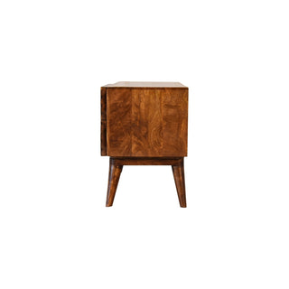 Herron Media Unit Chestnut Mango Wood Herringbone Carved Drawer Fronts No-Knob with Nordic Legs