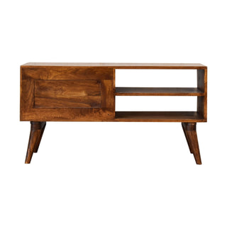 Herron Media Unit Chestnut Mango Wood Herringbone Carved Drawer Fronts No-Knob with Nordic Legs