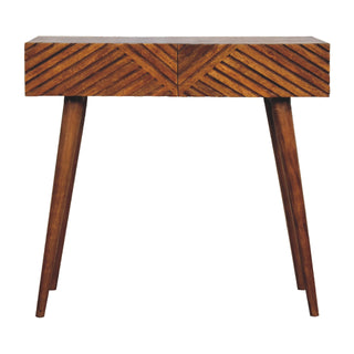 Savio Console Table with Drawers Carved Chevron Chestnut Mango Wood
