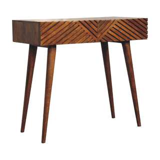 Savio Console Table with Drawers Carved Chevron Chestnut Mango Wood