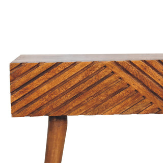 Savio Console Table with Drawers Carved Chevron Chestnut Mango Wood