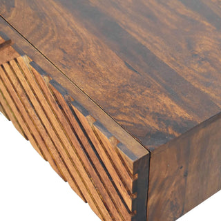Savio Console Table with Drawers Carved Chevron Chestnut Mango Wood