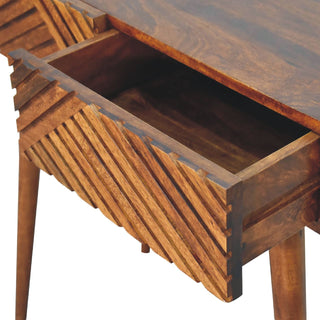 Savio Console Table with Drawers Carved Chevron Chestnut Mango Wood