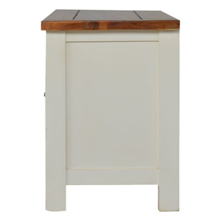 Cream TV Media Unit White Mango Wood & Honey Acacia Top Two-Tone Cabinet Doors with Farmhouse Feet