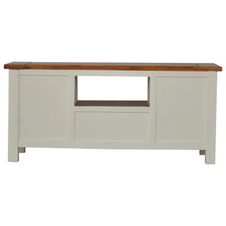Cream TV Media Unit White Mango Wood & Honey Acacia Top Two-Tone Cabinet Doors with Farmhouse Feet