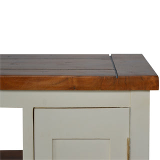 Cream TV Media Unit White Mango Wood & Honey Acacia Top Two-Tone Cabinet Doors with Farmhouse Feet