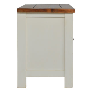 Cream TV Media Unit White Mango Wood & Honey Acacia Top Two-Tone Cabinet Doors with Farmhouse Feet