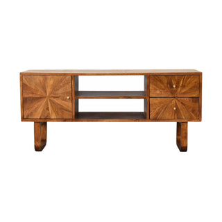 Seren Media Unit Chestnut Mango Wood Diamond-Front Panels with Open Shelf