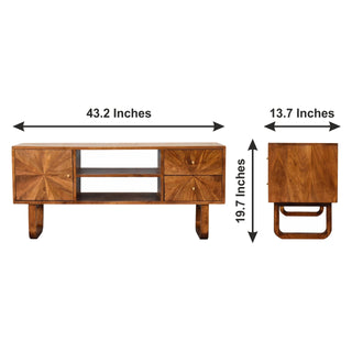 Seren Media Unit Chestnut Mango Wood Diamond-Front Panels with Open Shelf